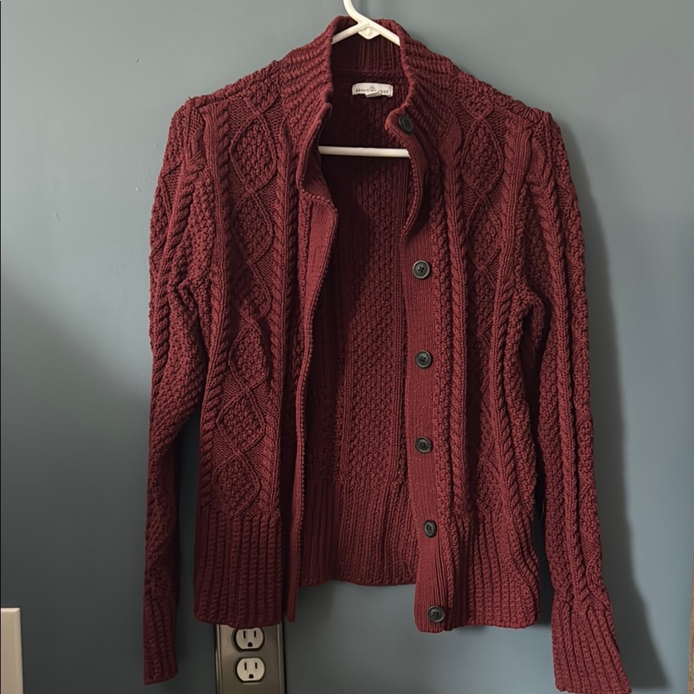 LL Bean 100% Cotton Burgundy Cable Knit Sweater
